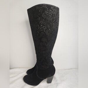 Black Velvet Lace High Heel Boots